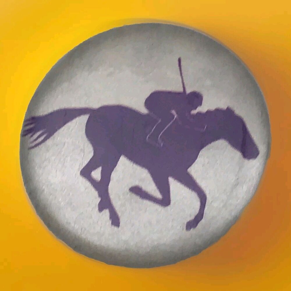 Polo Player Vintage Pin Pinback Button Purple Yellow Equestrian Sports
